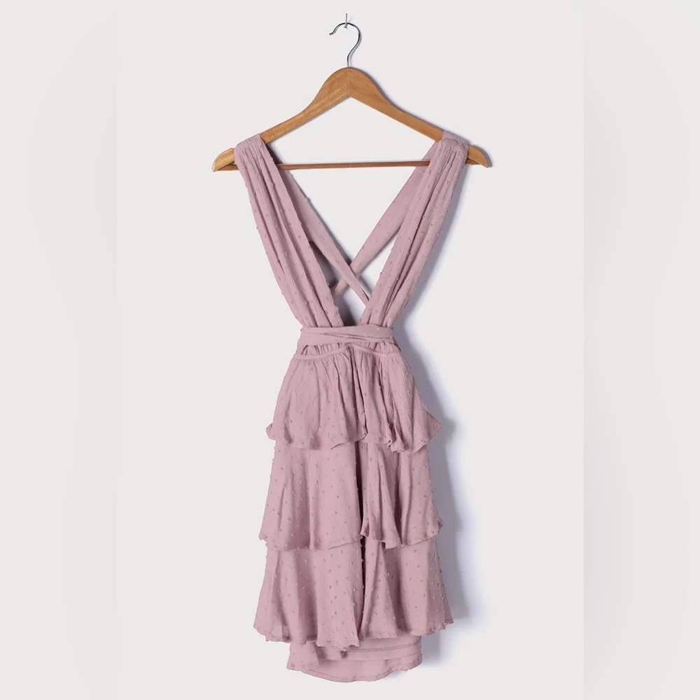 NWT Lulu’s All About Bliss Swiss Dot Tiered Halter Mini Dress Mauve XL - Picture 10 of 16